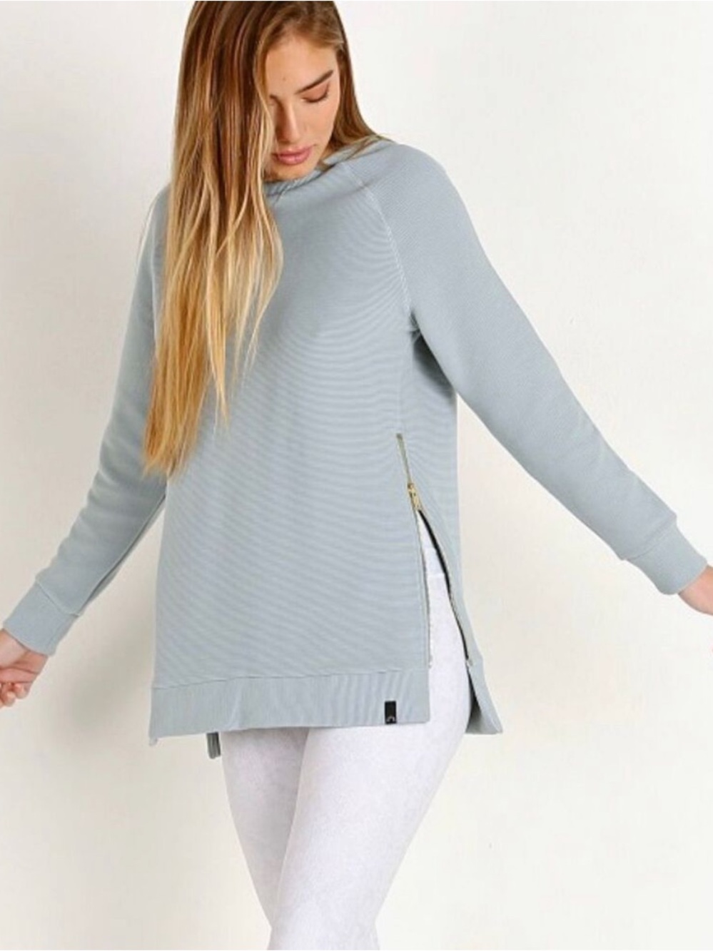 Varley Manning Oversized Ribbed Sweater Crewneck with Side Zips Tunic Sweatshirt
